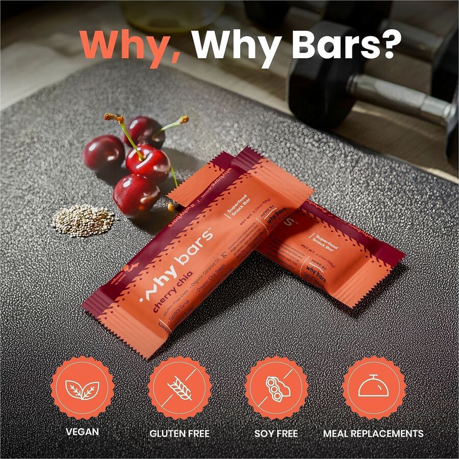 Why Bars Superfood Protein Snack Bars - Gluten-free, Dairy-free, Soy-free, Non-GMO, Individually Wrapped - Cherry Chia - 2.04 oz - 12 / Pack