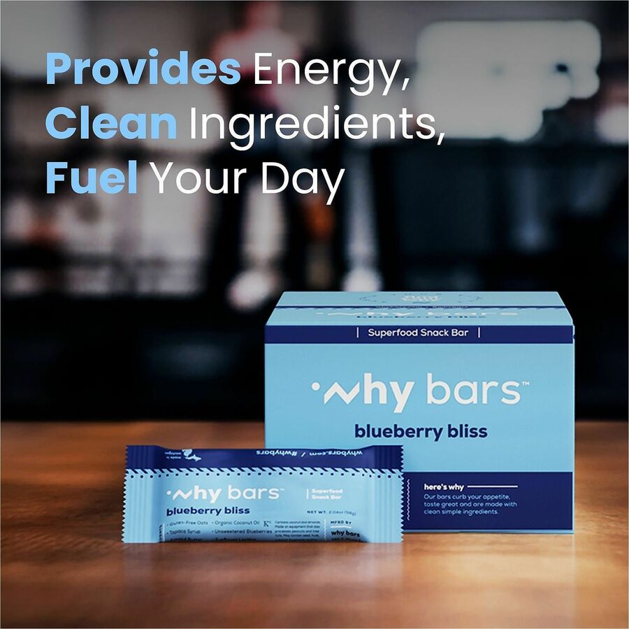 Why Bars Superfood Protein Snack Bars - Gluten-free, Dairy-free, Soy-free, Non-GMO, Individually Wrapped - Blueberry Bliss - 2.04 oz - 12 / Pack