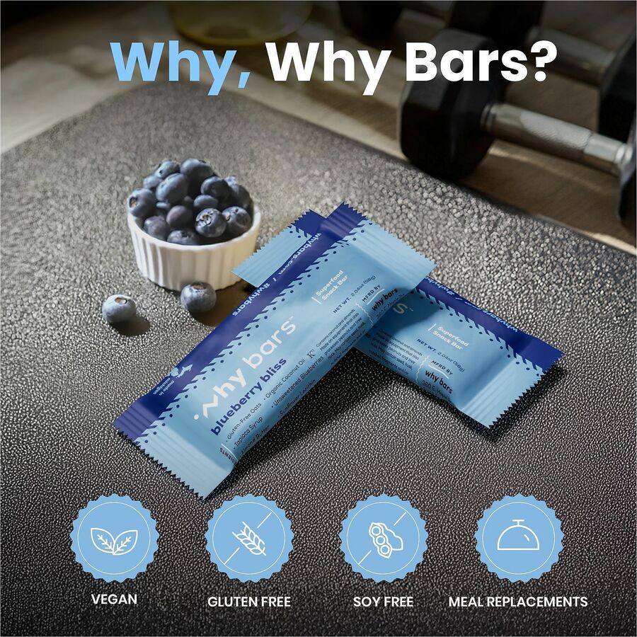 Why Bars Superfood Protein Snack Bars - Gluten-free, Dairy-free, Soy-free, Non-GMO, Individually Wrapped - Blueberry Bliss - 2.04 oz - 12 / Pack