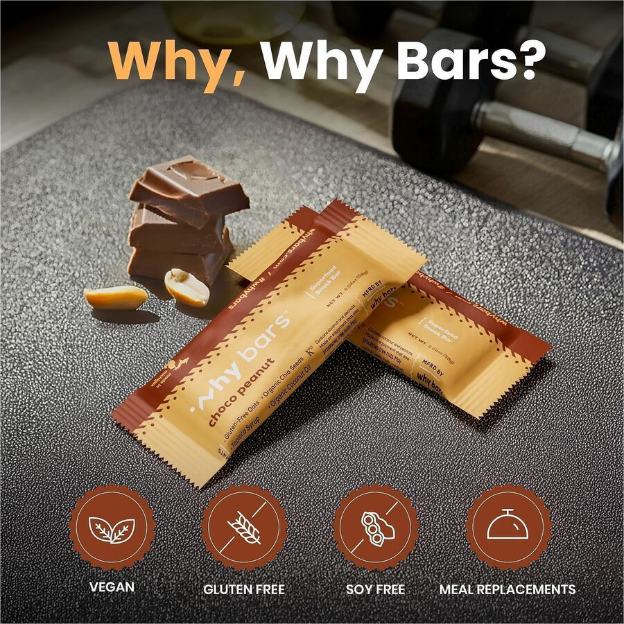 Why Bars Superfood Protein Snack Bars - Gluten-free, Dairy-free, Soy-free, Non-GMO, Individually Wrapped - Choco Peanut - 2.04 oz - 12 / Pack