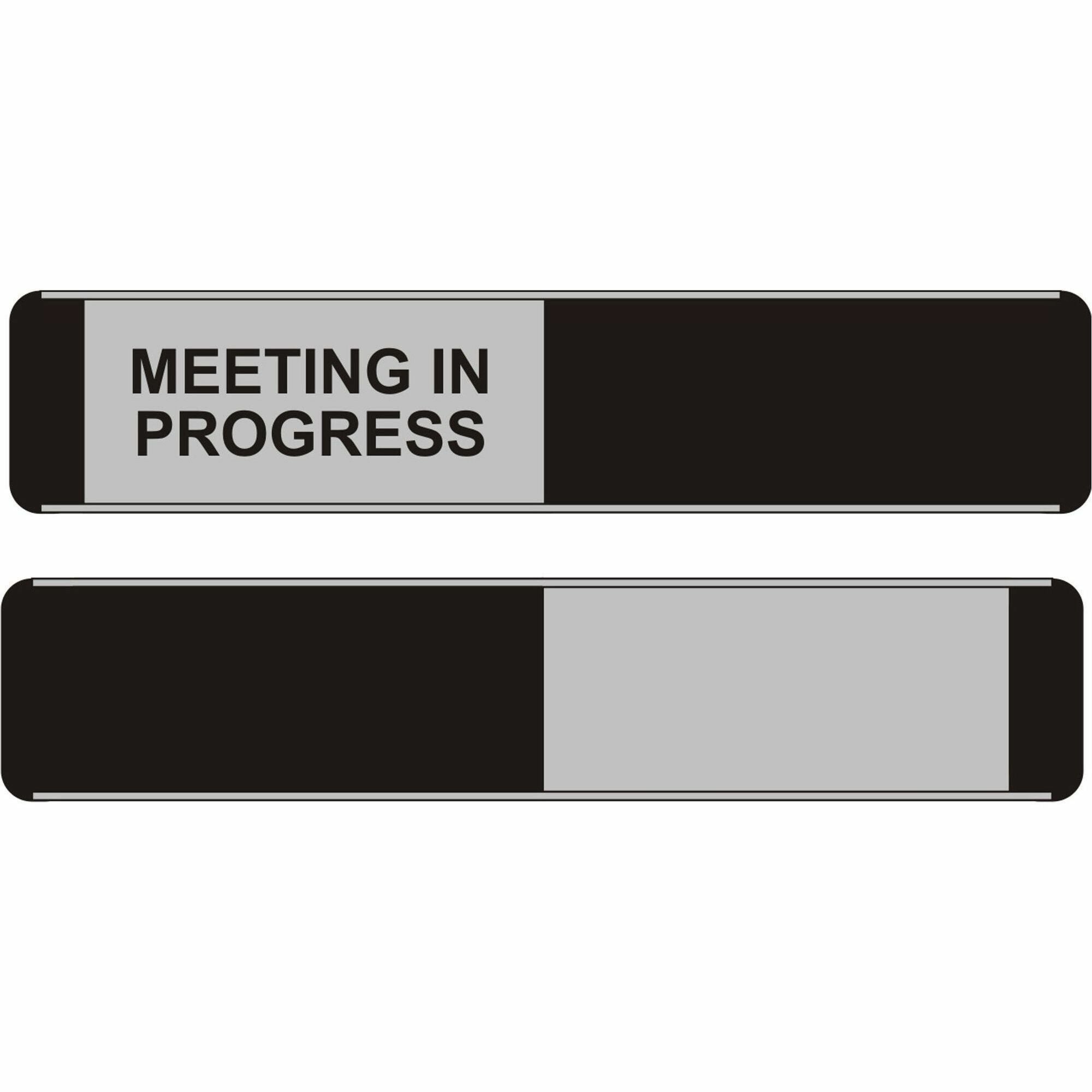 Seco Door Signs - Print/Message "Meeting In Progress" - 10" Width x 2" Height - Door-mountable - Self-adhesive - Display, Meeting, Room - Aluminum, Polyvinyl Chloride (PVC) - Multicolor - 1 Each