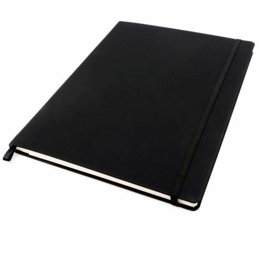 Pukka Pads Signature Notebook - 1 Subject(s) - 96 Sheets - 192 Pages - Casebound/Sewn - College Ruled Front Ruling - Ruled Margin - 80 g/m² Grammage - Letter - 8 1/2" x 11" Sheet Size - Cream Paper - Black Vegan Leather Cover - Soft Cover, Note Se...