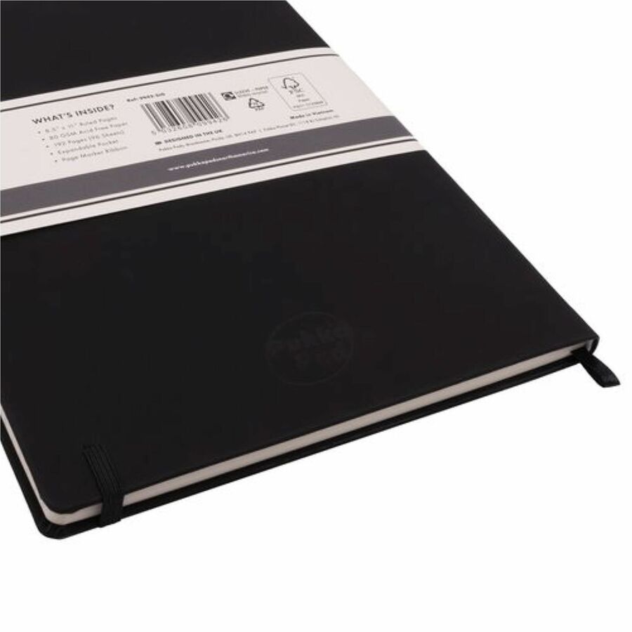 Pukka Pads Signature Notebook - 1 Subject(s) - 96 Sheets - 192 Pages - Casebound/Sewn - College Ruled Front Ruling - Ruled Margin - 80 g/m² Grammage - 5 7/64" x 8 1/5" Sheet Size - Cream Paper - Black Vegan Leather Cover - Soft Cover, Note Section...