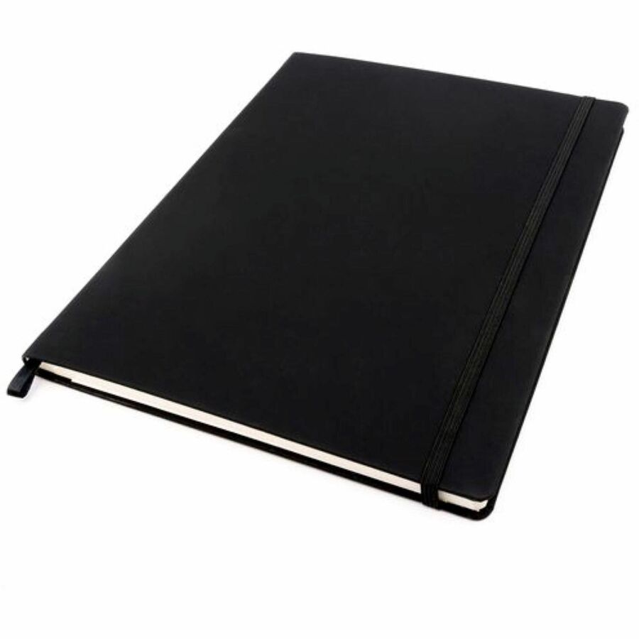 Pukka Pads Signature Notebook - 1 Subject(s) - 96 Sheets - 192 Pages - Casebound/Sewn - College Ruled Front Ruling - Ruled Margin - 80 g/m² Grammage - 5 7/64" x 8 1/5" Sheet Size - Cream Paper - Black Vegan Leather Cover - Soft Cover, Note Section...