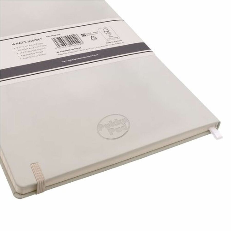 Pukka Pads Signature Notebook - 1 Subject(s) - 96 Sheets - 192 Pages - Casebound/Sewn - College Ruled Front Ruling - Ruled Margin - 80 g/m² Grammage - Letter - 8 1/2" x 11" Sheet Size - Cream Paper - Oatmeal Vegan Leather Cover - Soft Cover, Note ...