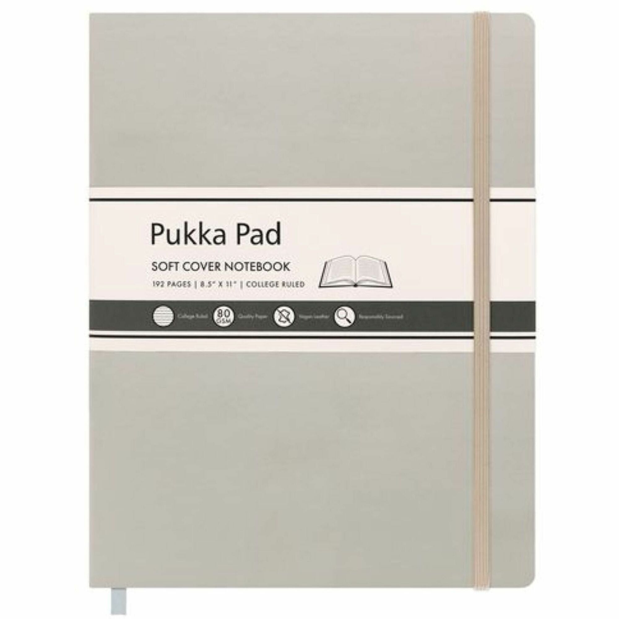 Pukka Pads Signature Notebook - 1 Subject(s) - 96 Sheets - 192 Pages - Casebound/Sewn - College Ruled Front Ruling - Ruled Margin - 80 g/m² Grammage - Letter - 8 1/2" x 11" Sheet Size - Cream Paper - Oatmeal Vegan Leather Cover - Soft Cover, Note ...