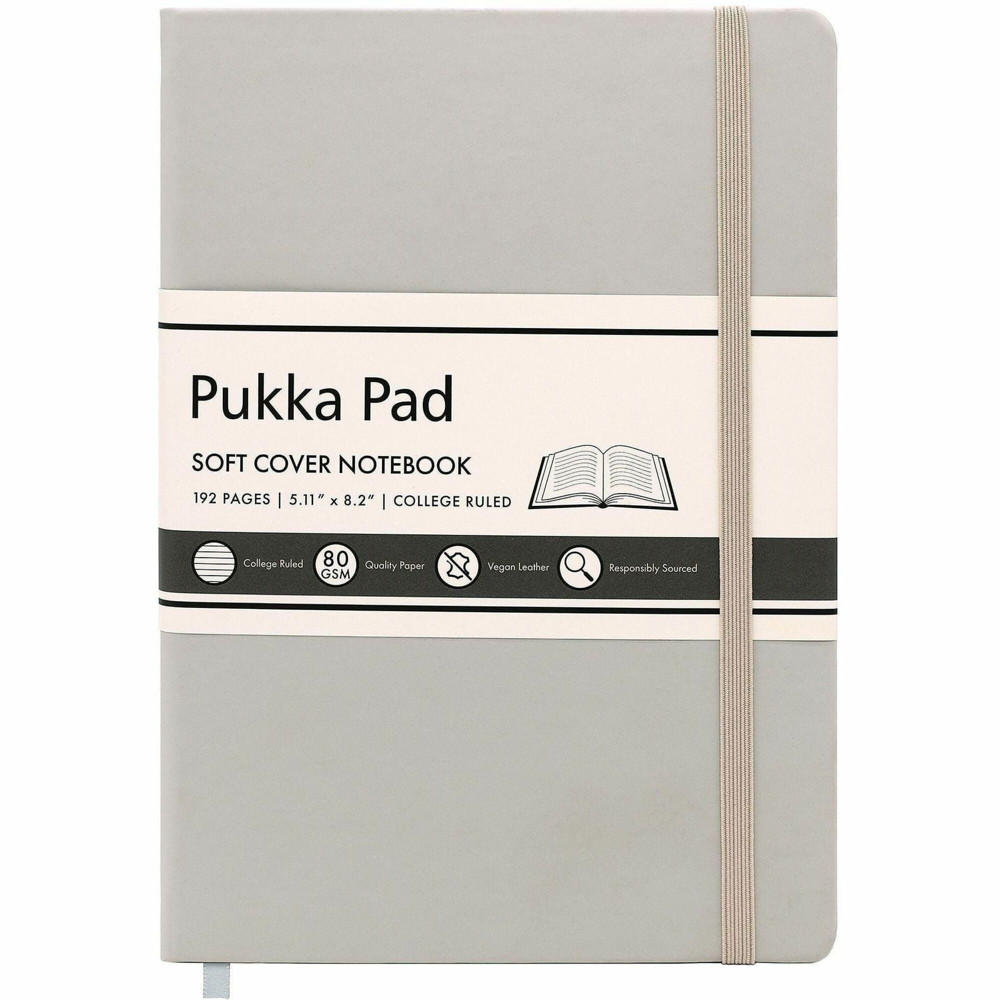 Pukka Pads Signature Notebook - 1 Subject(s) - 96 Sheets - 192 Pages - Casebound/Sewn - College Ruled Front Ruling - Ruled Margin - 80 g/m² Grammage - A5 - 5 7/64" x 8 1/5" Sheet Size - Cream Paper - Oatmeal Vegan Leather Cover - Soft Cover, Note ...