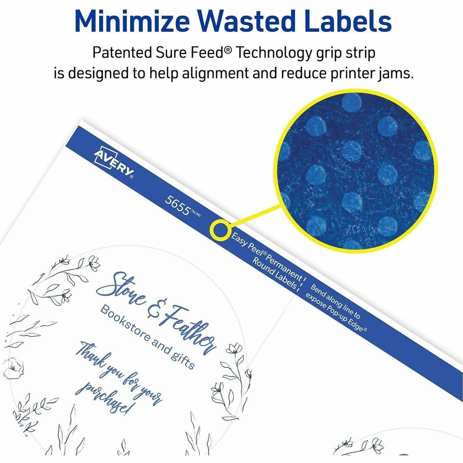Avery&reg; Multipurpose Label - 3" Diameter - Round - Matte White - 6 / Sheet - 150 Total Label(s) - 150 / Pack