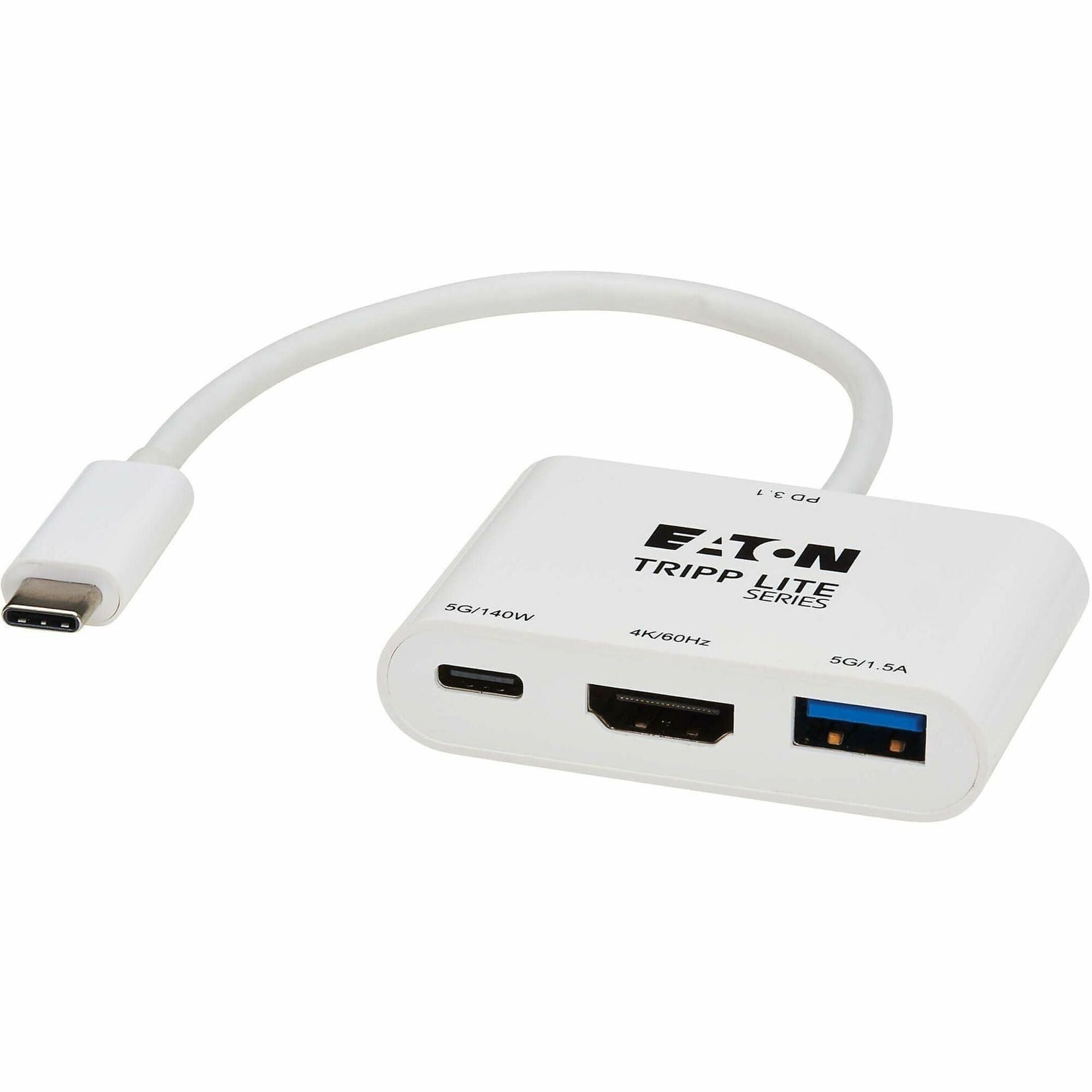 Tripp Lite series U444-06N-H4U-C3 HDMI/USB/USB-C Audio/Video Adapter - 1 x USB 3.2 (Gen 1) Type C - Male - 1 x HDMI Digital Audio/Video - Female, 1 x USB 3.2 (Gen 1) Type C - Female, 1 x USB 3.2 (Gen 1) Type A - Female - 4096 x 2160 Supported - Nickel ...