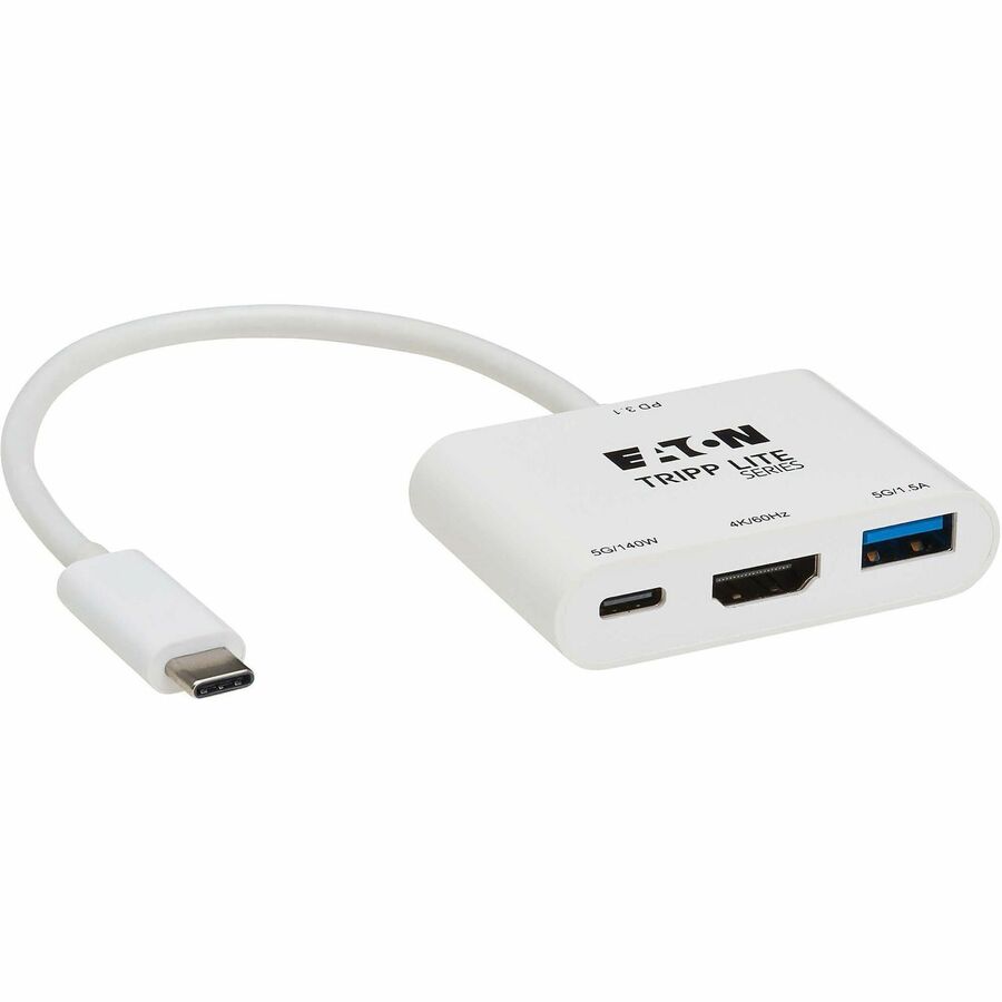 Tripp Lite series U444-06N-H4U-C3 HDMI/USB/USB-C Audio/Video Adapter - 1 x USB 3.2 (Gen 1) Type C - Male - 1 x HDMI Digital Audio/Video - Female, 1 x USB 3.2 (Gen 1) Type C - Female, 1 x USB 3.2 (Gen 1) Type A - Female - 4096 x 2160 Supported - Nickel ...