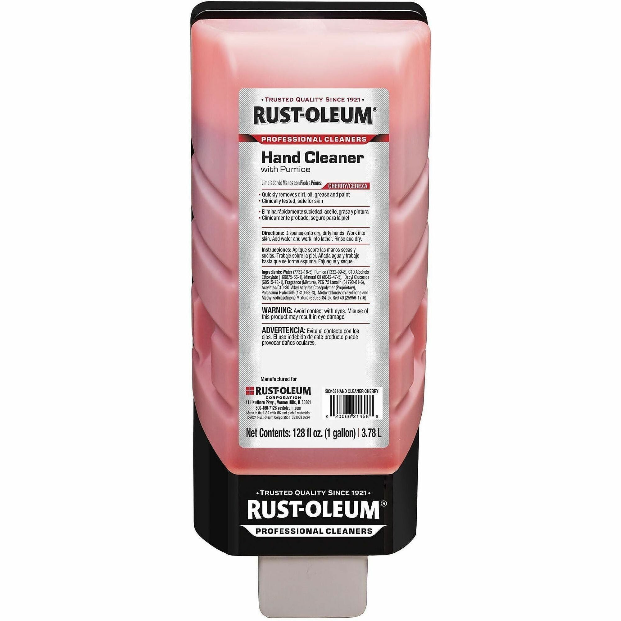 Rust-Oleum Professional Hand Cleaner with Pumice - Cherry Scent - 1 gal - Soil Remover, Dirt Remover, Oil Remover, Grease Remover, Paint Remover - Industrial, Hand, Skin - Red - Heavy Duty