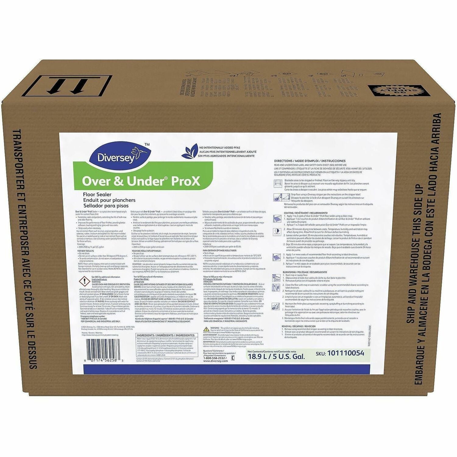 Diversey Over & Under ProX Floor Sealer - For Floor - Ready-To-Use - Liquid - 640 fl oz (20 quart) - 8.3 to 9 pH - Glycol Ether, Ammonia Scent - White - 1 Carton
