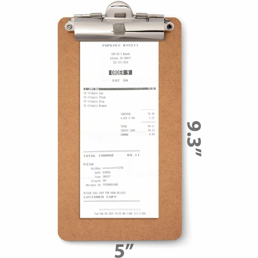 Officemate 83156 Receipt Clipboard, Portrait, Top Clip, 12pk - Storage for Receipt - Hardboard - Wood - 12 Pack