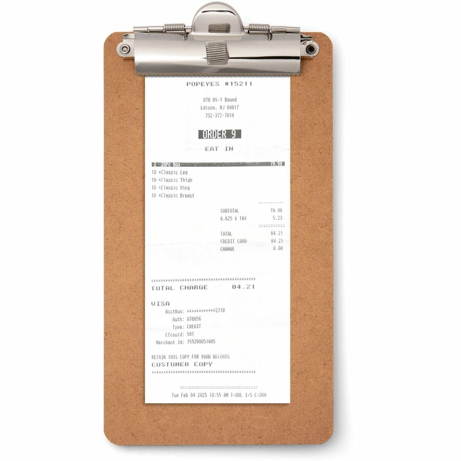 Officemate 83156 Receipt Clipboard, Portrait, Top Clip, 12pk - Storage for Receipt - Hardboard - Wood - 12 Pack