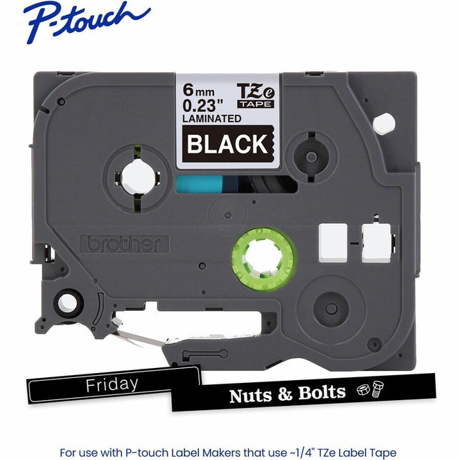 Brother Genuine P-touch TZe315 WHT on BK Label Tape, Laminated, 6mmX8m - 15/64" Width - Black - Laminated - Water Resistant - Durable, Abrasion Resistant, Chemical Resistant, Grease Resistant, Grime Resistant, Temperature Resistant, Fade Resistant, Spl...