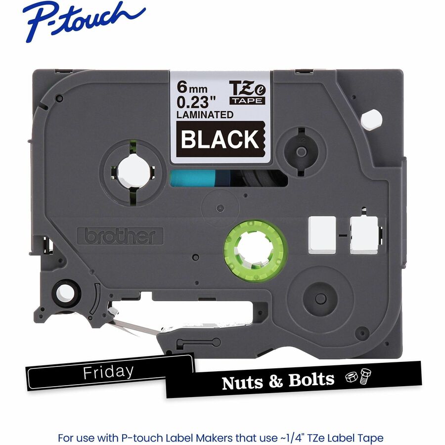 Brother Genuine P-touch TZe315 WHT on BK Label Tape, Laminated, 6mmX8m - 15/64" Width - Black - Laminated - Water Resistant - Durable, Abrasion Resistant, Chemical Resistant, Grease Resistant, Grime Resistant, Temperature Resistant, Fade Resistant, Spl...