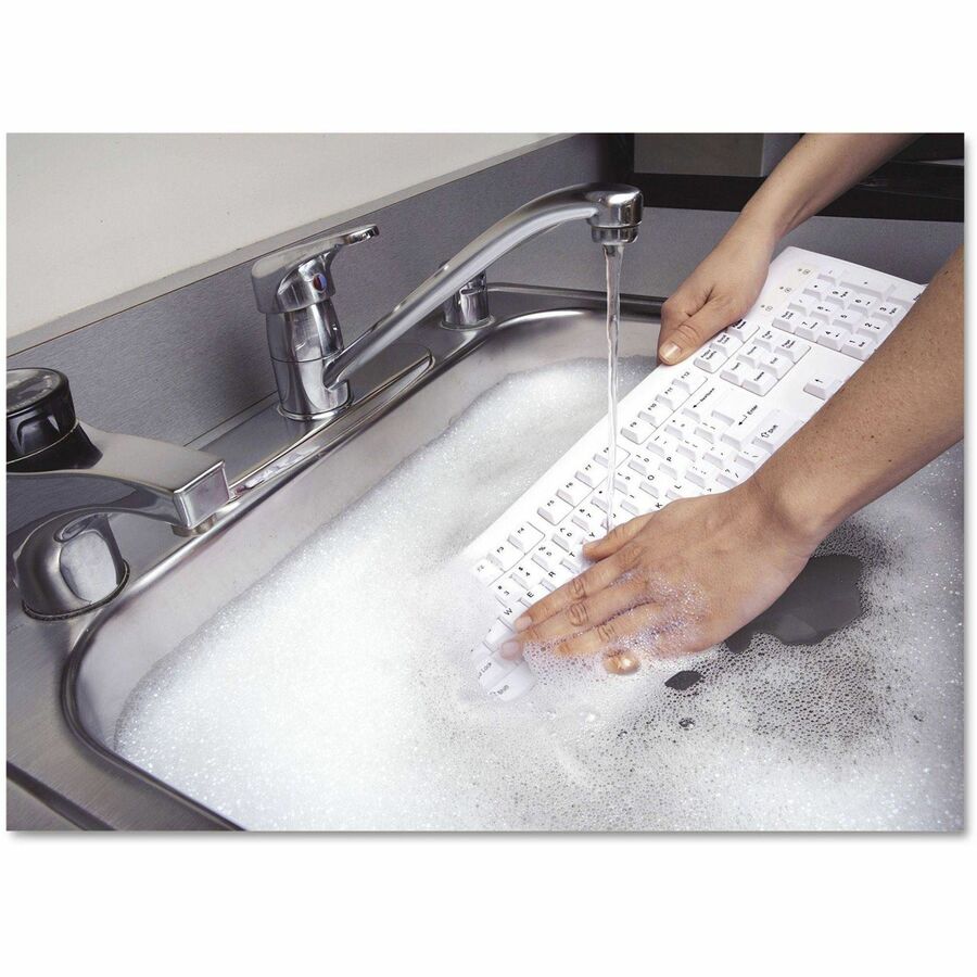 Kensington Washable Keyboard - Cable Connectivity - PS/2, USB Interface - Email, Internet, Multimedia Hot Key(s) - White