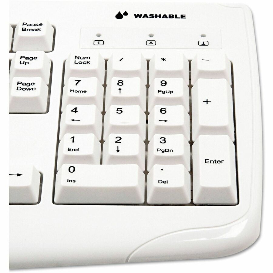 Kensington Washable Keyboard - Cable Connectivity - PS/2, USB Interface - Email, Internet, Multimedia Hot Key(s) - White