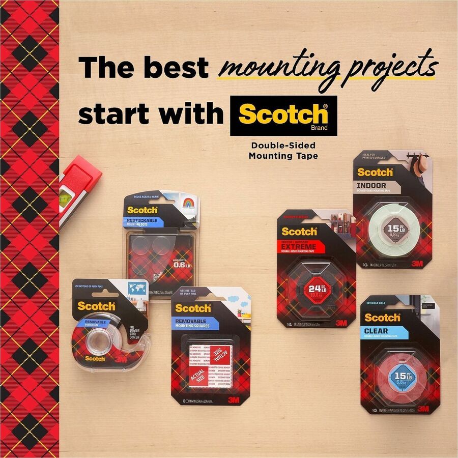 Scotch Removable Double-Sided Mounting Squares - 1" Length x 1" Width - White - Acrylic Adhesive - For Mount Picture/Poster, Mounting Decoration, Mounting Artwork - 1 Pack