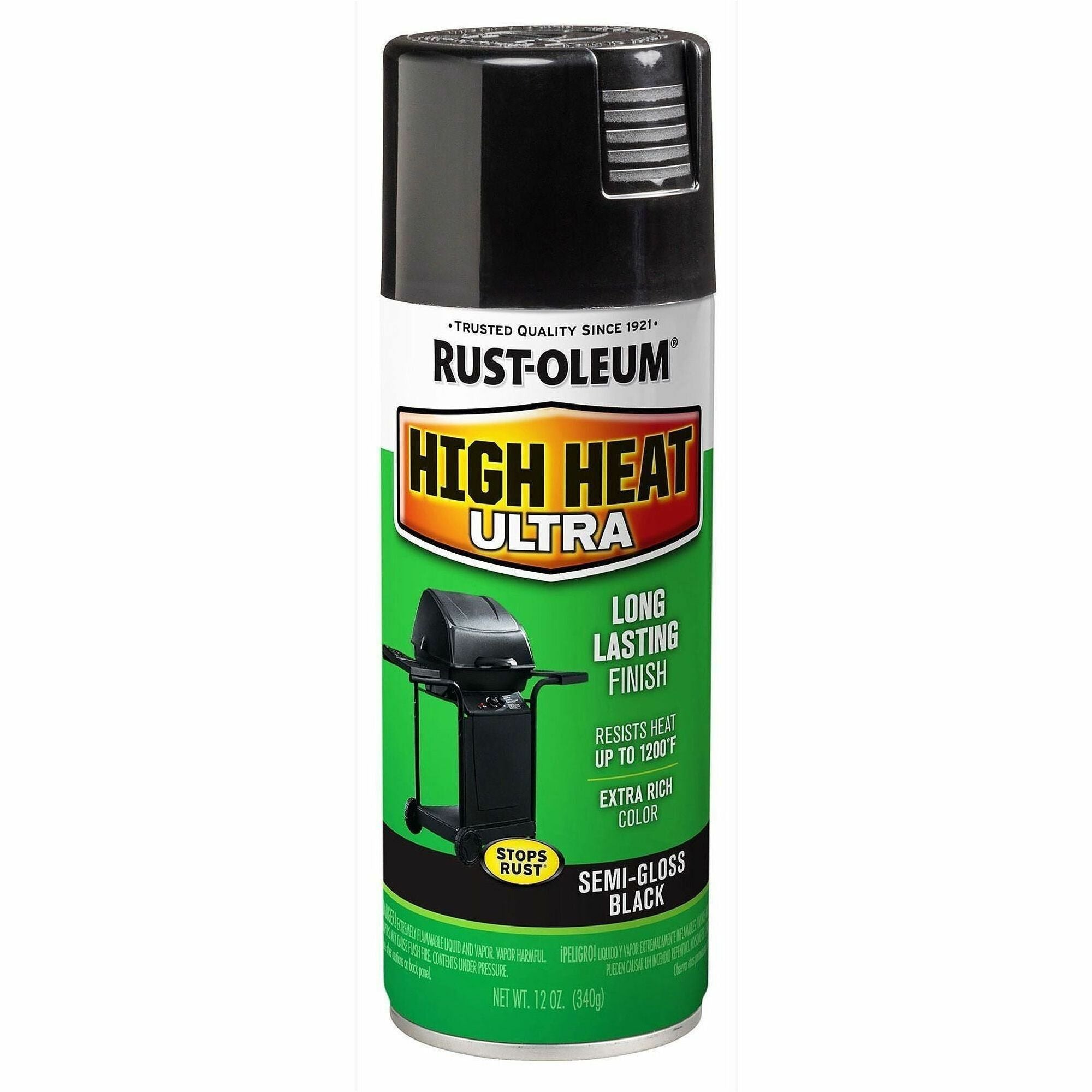Rust-Oleum High-Heat Spray Paint - Semi-gloss - Black - 12 oz - 1 Each