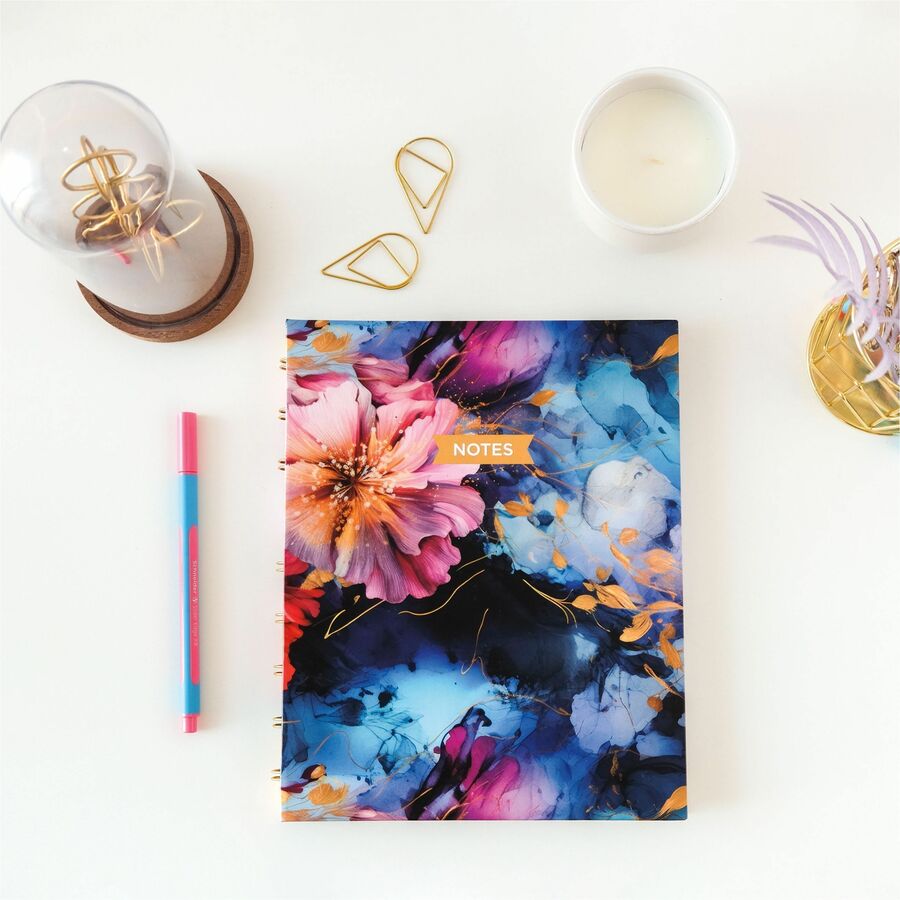 Blueline NotePro Notebook, Fashion Collection, 192 Pages, Midnight Floral - 192 Pages - Printed - Twin Wirebound - Ruled Margin - 9 1/4" x 7 1/4" Sheet Size - White Paper - Gold Binding - Midnight Floral Cover - Hard Cover, Flexible, Self-adhesive Tab,...