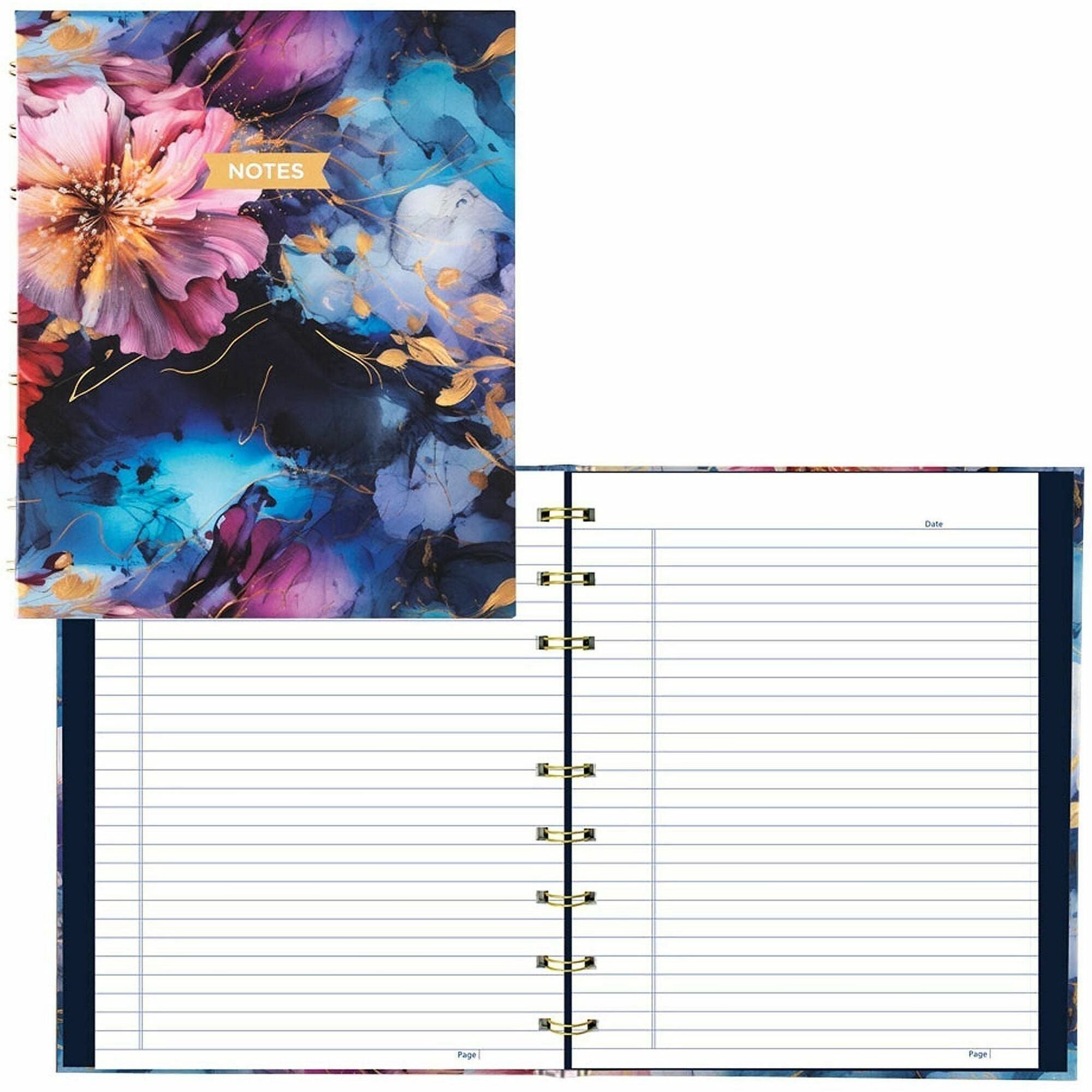 Blueline NotePro Notebook, Fashion Collection, 192 Pages, Midnight Floral - 192 Pages - Printed - Twin Wirebound - Ruled Margin - 9 1/4" x 7 1/4" Sheet Size - White Paper - Gold Binding - Midnight Floral Cover - Hard Cover, Flexible, Self-adhesive Tab,...