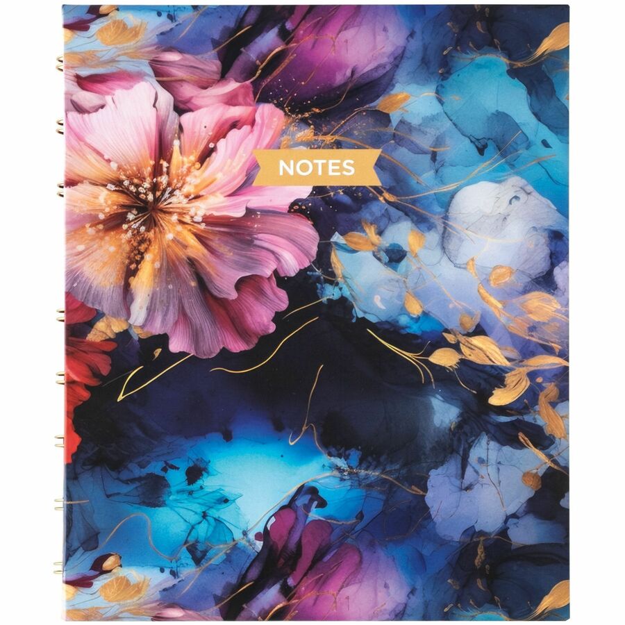Blueline NotePro Notebook, Fashion Collection, 192 Pages, Midnight Floral - 192 Pages - Printed - Twin Wirebound - Ruled Margin - 9 1/4" x 7 1/4" Sheet Size - White Paper - Gold Binding - Midnight Floral Cover - Hard Cover, Flexible, Self-adhesive Tab,...