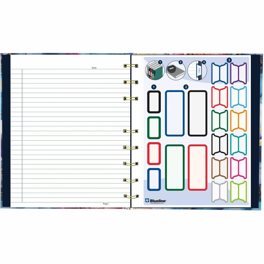 Blueline NotePro Notebook, Fashion Collection, 192 Pages, Midnight Floral - 192 Pages - Printed - Twin Wirebound - Ruled Margin - 9 1/4" x 7 1/4" Sheet Size - White Paper - Gold Binding - Midnight Floral Cover - Hard Cover, Flexible, Self-adhesive Tab,...
