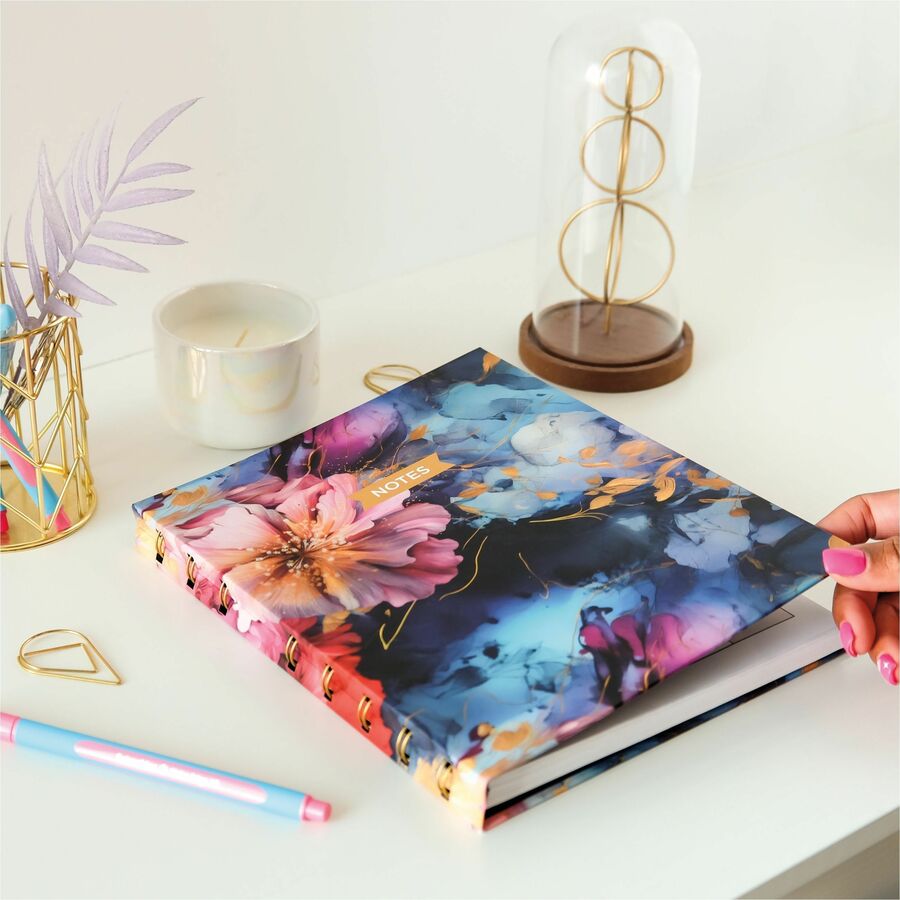 Blueline NotePro Notebook, Fashion Collection, 192 Pages, Midnight Floral - 192 Pages - Printed - Twin Wirebound - Ruled Margin - 9 1/4" x 7 1/4" Sheet Size - White Paper - Gold Binding - Midnight Floral Cover - Hard Cover, Flexible, Self-adhesive Tab,...
