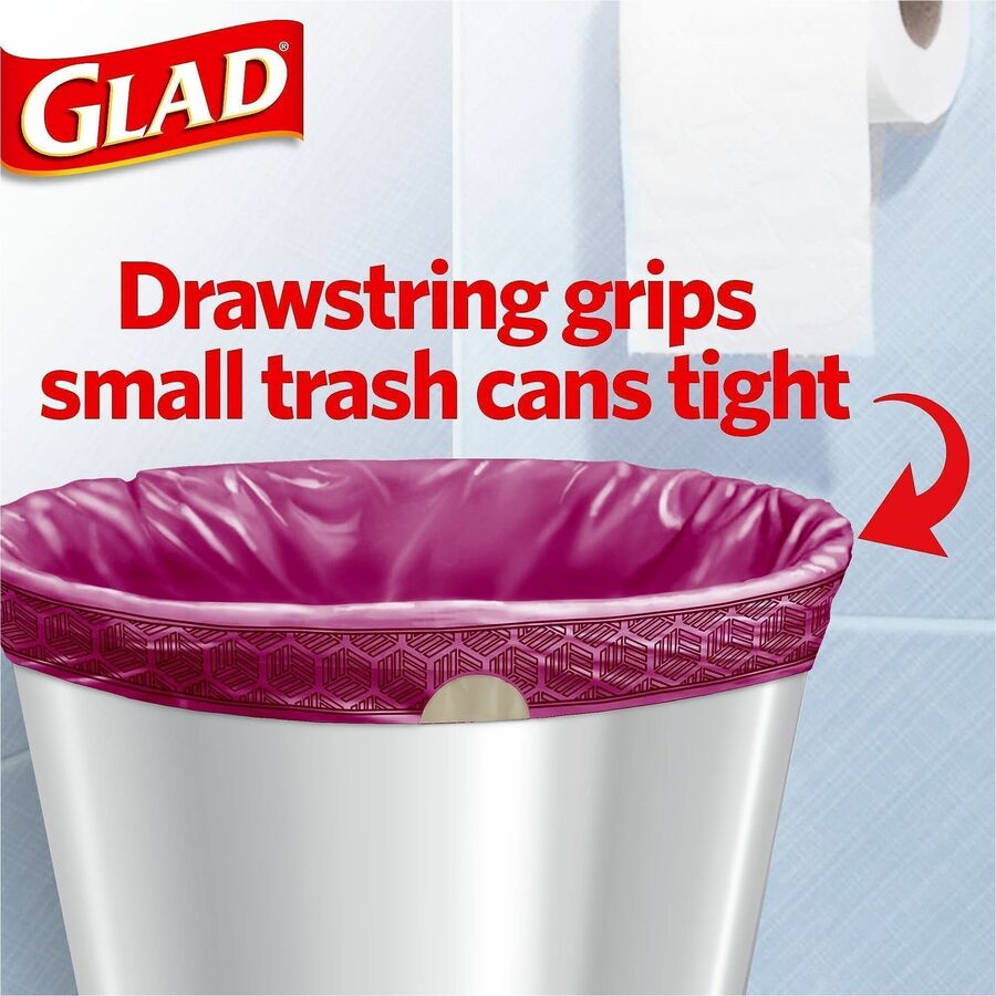 Glad Odorshield Cherry Blossom Trash Bags - Cherry Blossom - Small Size - 4 gal Capacity - 18" Length x 17" Width - Drawstring Closure - Pink - Garbage, Kitchen, Bedroom, Bathroom - 34 / Box