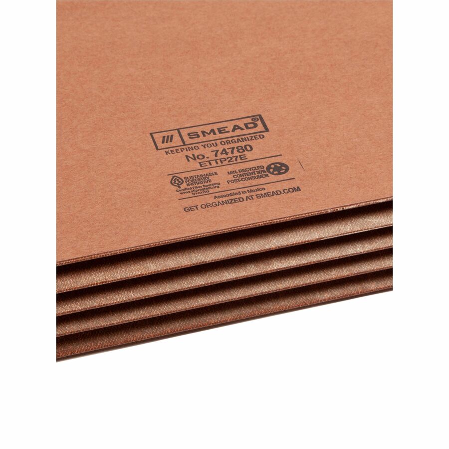 Smead TUFF Straight Tab Cut Legal Recycled File Pocket - 8 1/2" x 14" - 3 1/2" Expansion - 16.5 pt. - 2 Plys - Redrope - Rip Resistant, Tear Resistant, Reinforced Tab, Heavyweight Cover - 30% Recycled - 10 / Box