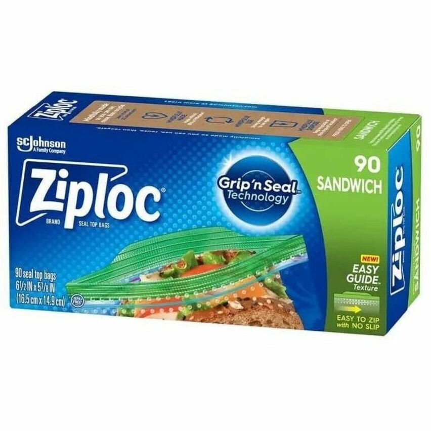 Ziploc&reg; Grip n' Seal Freezer Bags - 5.88" Length x 6.50" Width - Seal Closure - Textured Grip - Plastic - Sandwich, Fruit, Lunch, Vegetables - 12/Carton - 12 / Carton