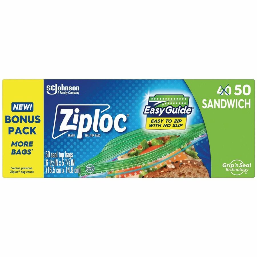 Ziploc&reg; Grip n' Seal Freezer Bags - 5.88" Length x 6.50" Width - Seal Closure - Textured Grip - Plastic - Sandwich, Fruit, Lunch, Vegetables - 12/Carton - 12 / Carton