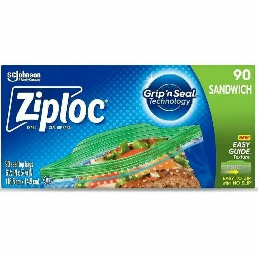 Ziploc&reg; Grip n' Seal Freezer Bags - 5.88" Length x 6.50" Width - Seal Closure - Textured Grip - Plastic - Sandwich, Fruit, Lunch, Vegetables - 12/Carton - 12 / Carton