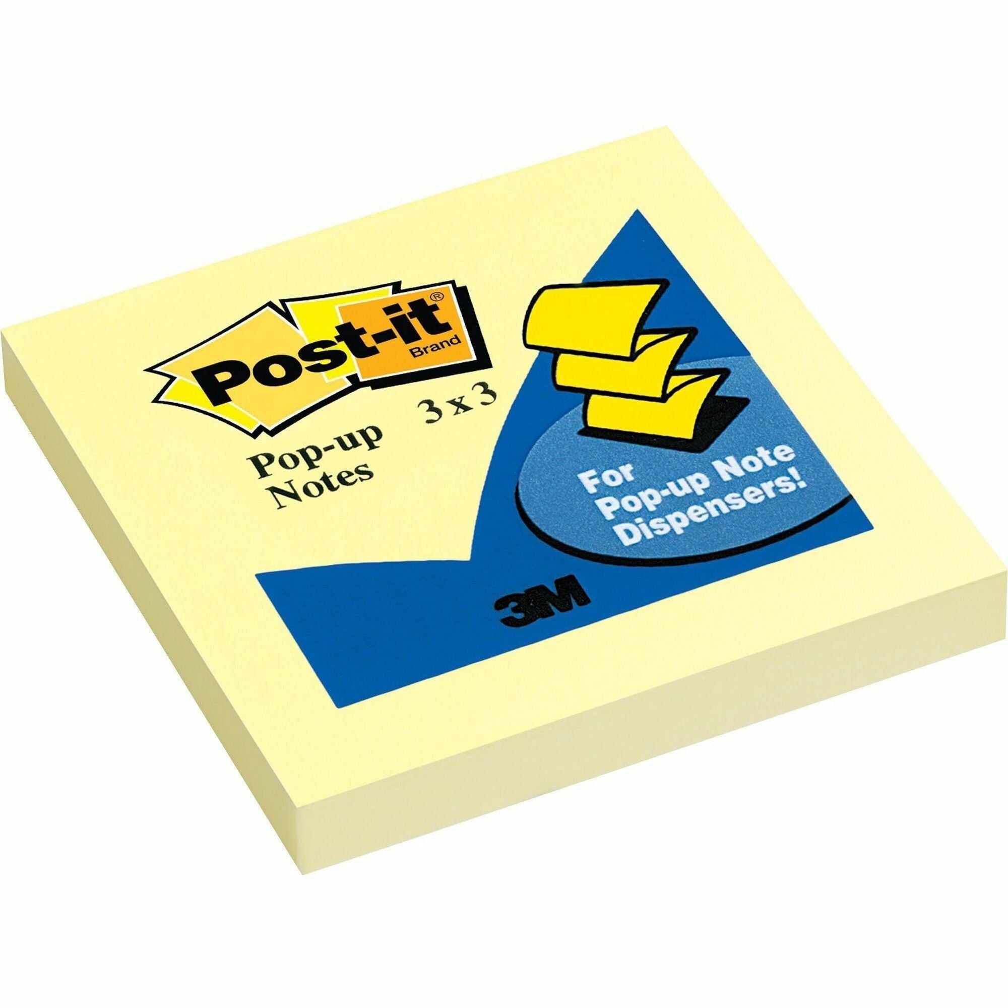 Post-it&reg; Pop-up Notes - 100 - 3" Flag/Note Width x 3" Flag/Note Length - Square - 100 Sheets per Pad - Unruled - Canary Yellow - Paper - Self-adhesive, Repositionable - 1 Pad