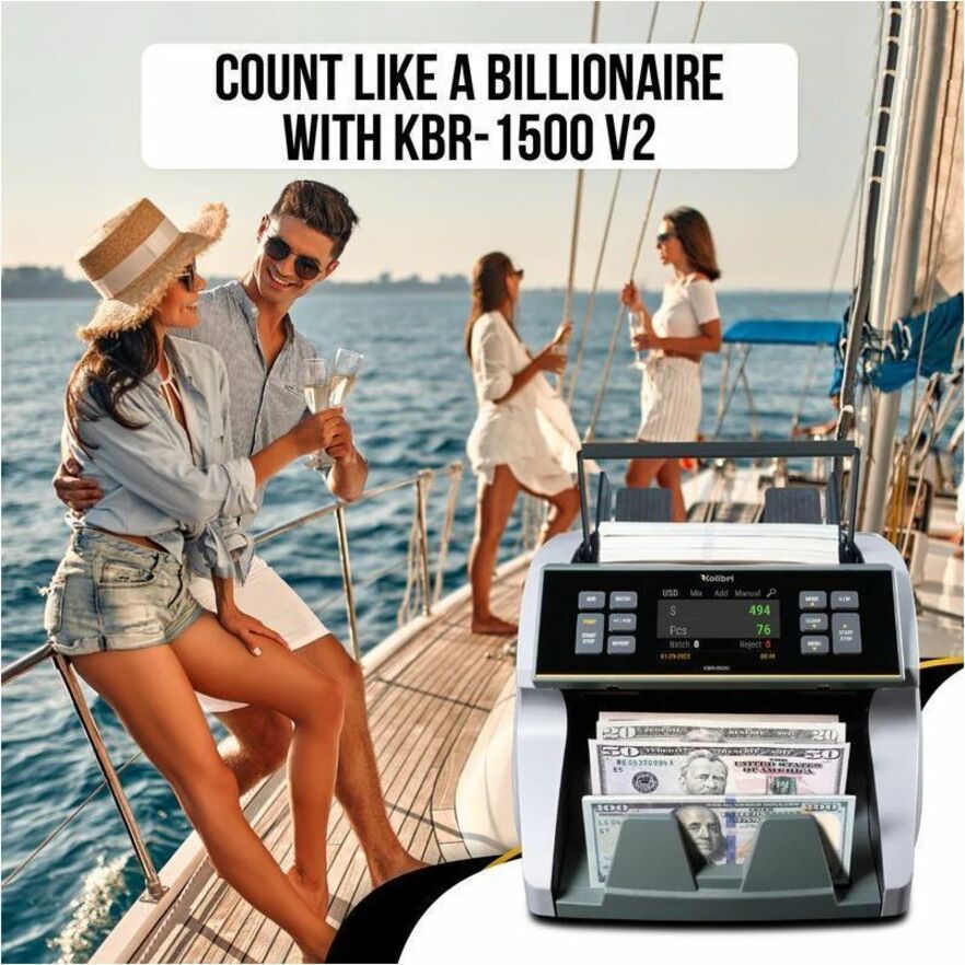 Kolibri KBR-1500 V2 Mixed Bill Counter - Counts @ 1200 bills/min - Gray