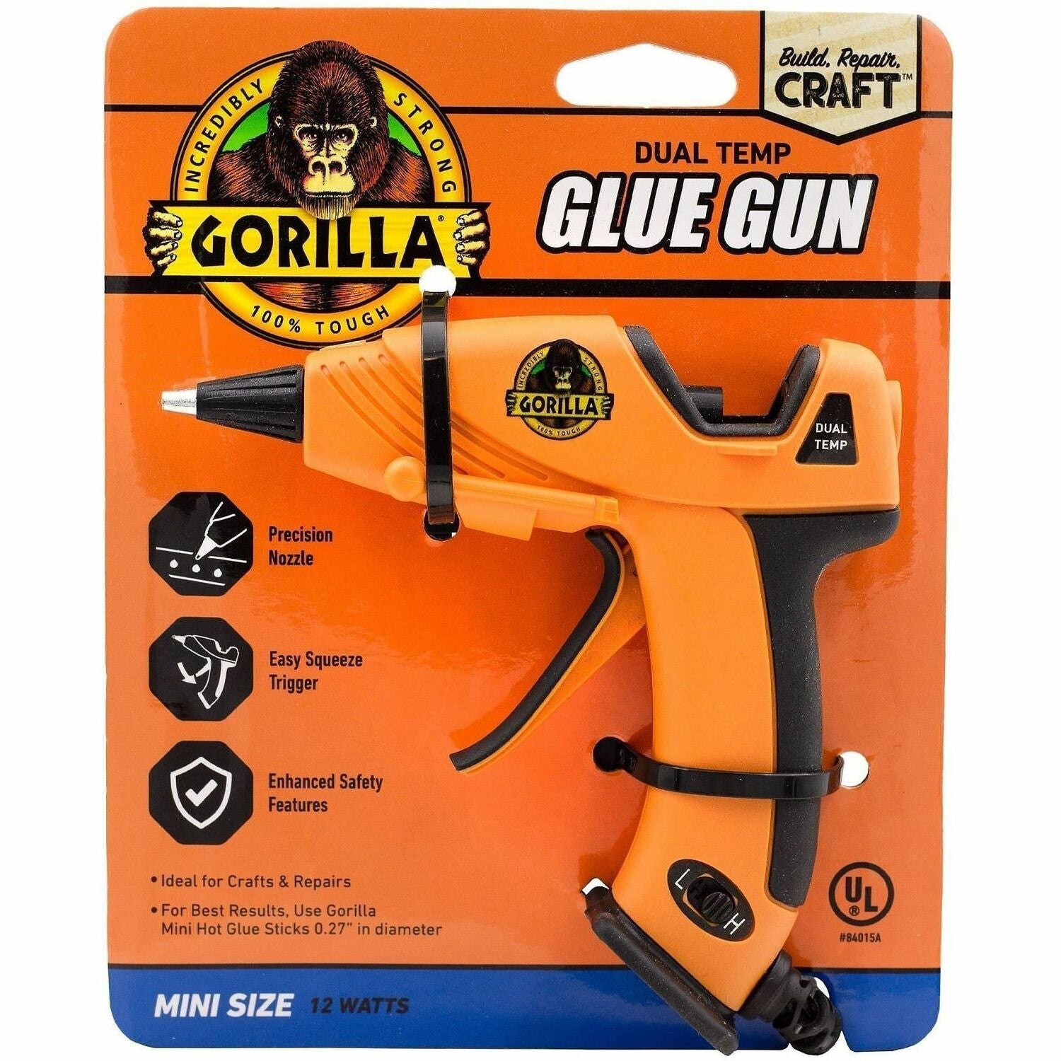 Gorilla Glue Dual Temp Mini Hot Glue Gun - 380&deg;F (193.3&deg;C) - Orange, Black