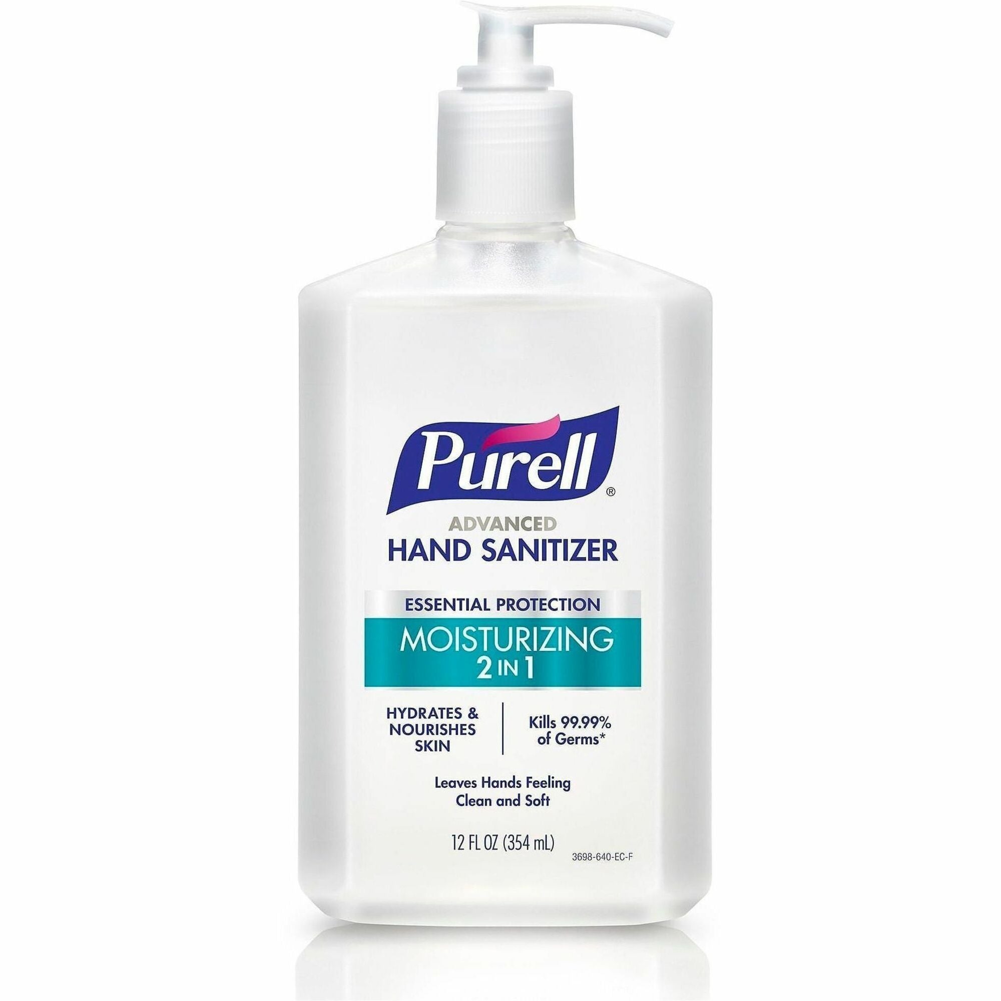 PURELL&reg; Advanced Hand Sanitizer - 12 fl oz - Pump Bottle Dispenser - Kill Germs - Skin, Hand, Reception, Conference Room, Breakroom, Desk, Counter - Moisturizing - Clear - Residue-free, Non-sticky - 1 Each