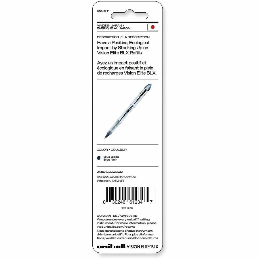 uniball™ Vision Elite Refill - 0.80 mm , Bold Point - Assorted, Black, Blue Ink - Super Ink, Fraud Resistant, Fade Resistant, Water Resistant, Washable, Smooth Flowing Ink, Tungsten Carbide Ball - 2 / Pack