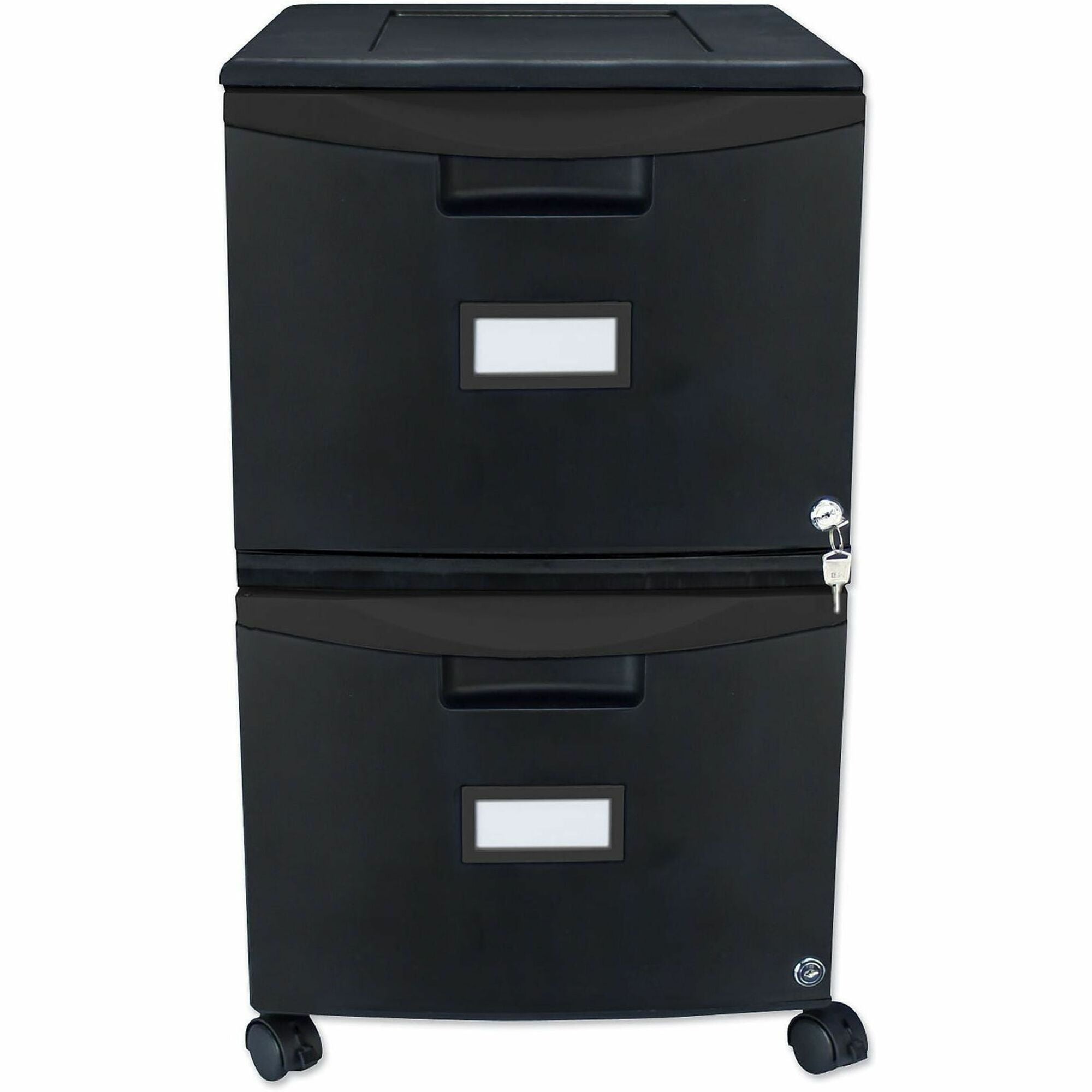 Storex 2-Drawer Locking Mobile Filing Cabinet - 14.7" Width x 18.2" Depth x 26" Height - 2 x Drawer(s) for File - Letter, Legal - Mobility, Lockable, Heavy Duty, Hanging Rail, Locking Drawer, Label Holder, Locking Casters - Black - Plastic