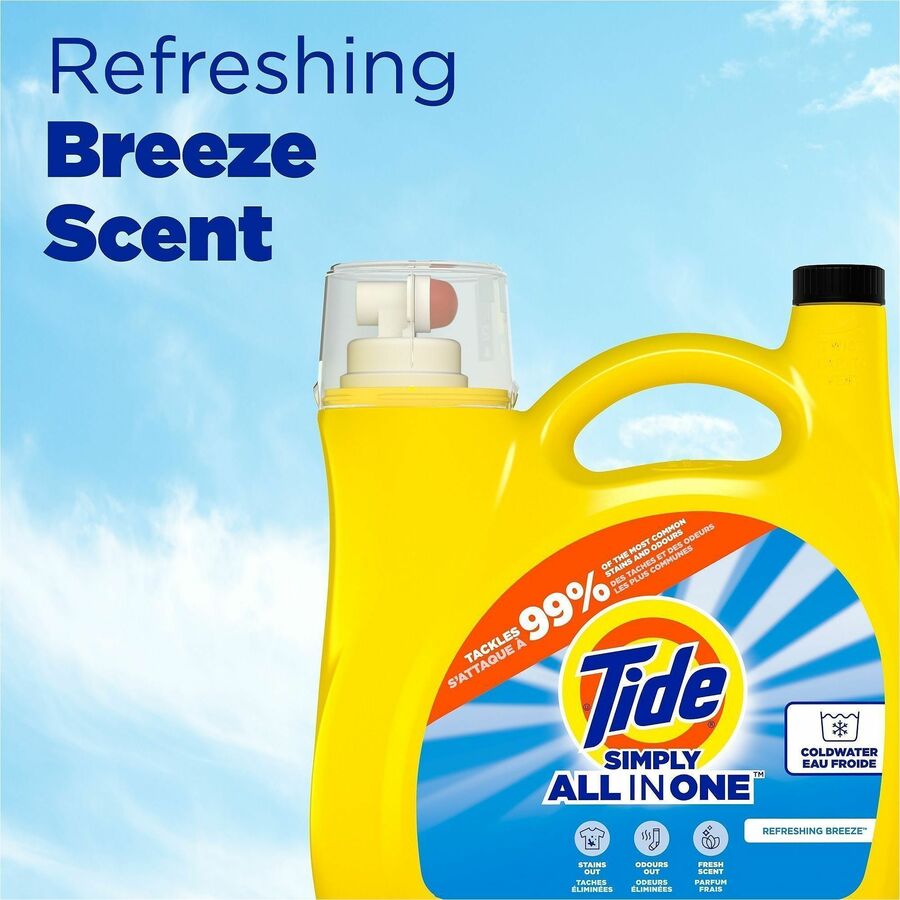 Tide Simply All-in-1 Detergent - For Laundry, Fabric, Washing Machine - Liquid - 117 fl oz (3.7 quart) - Refreshing Breeze Scent - 89 Loads - Recommended For: Odor Remover, Stain Remover, Dirt Remover - Yellow - 1 Each