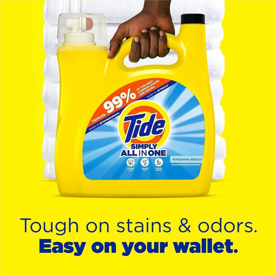 Tide Simply All-in-1 Detergent - For Laundry, Fabric, Washing Machine - Liquid - 117 fl oz (3.7 quart) - Refreshing Breeze Scent - 89 Loads - Recommended For: Odor Remover, Stain Remover, Dirt Remover - Yellow - 1 Each