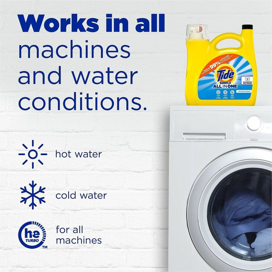 Tide Simply All-in-1 Detergent - For Laundry, Fabric, Washing Machine - Liquid - 117 fl oz (3.7 quart) - Refreshing Breeze Scent - 89 Loads - Recommended For: Odor Remover, Stain Remover, Dirt Remover - Yellow - 1 Each