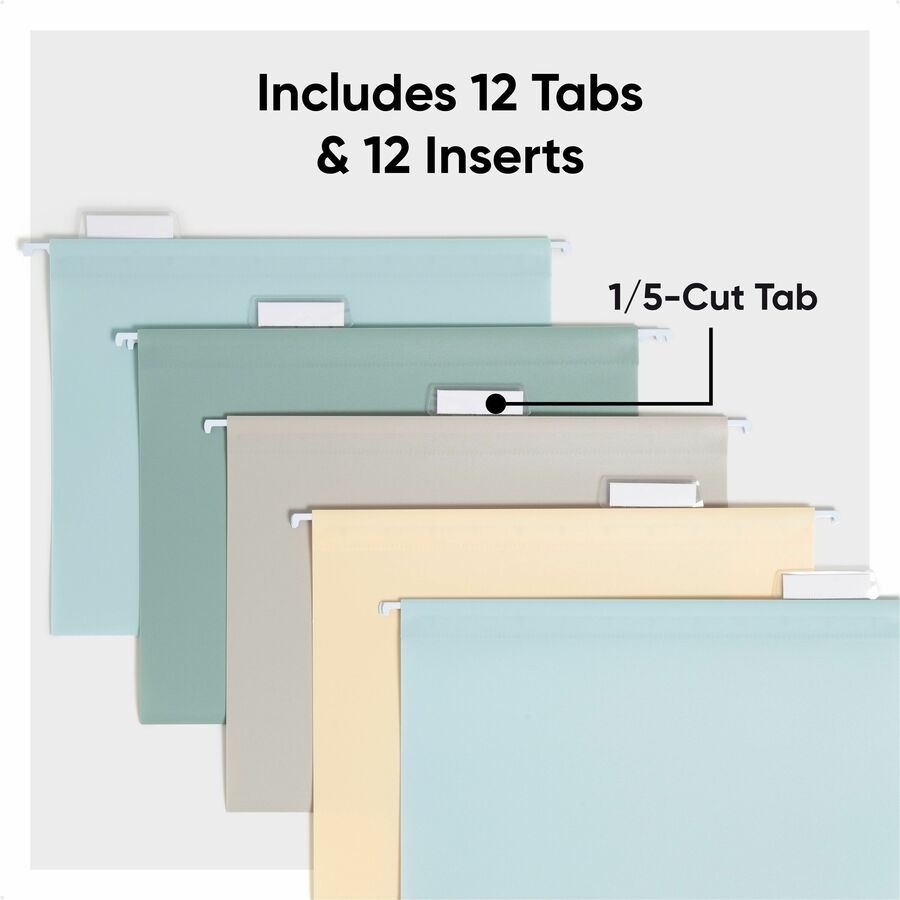 Smead 1/5 Tab Cut Letter Hanging Folder - 8 1/2" x 11" - 100 Sheets Capacity - 1/2" Expansion - Assorted Tab Position - Poly, Plastic, Metal - Assorted - Durable, Tear Resistant, Water Resistant, Tab, Coated Rod Tip - 12 / Pack