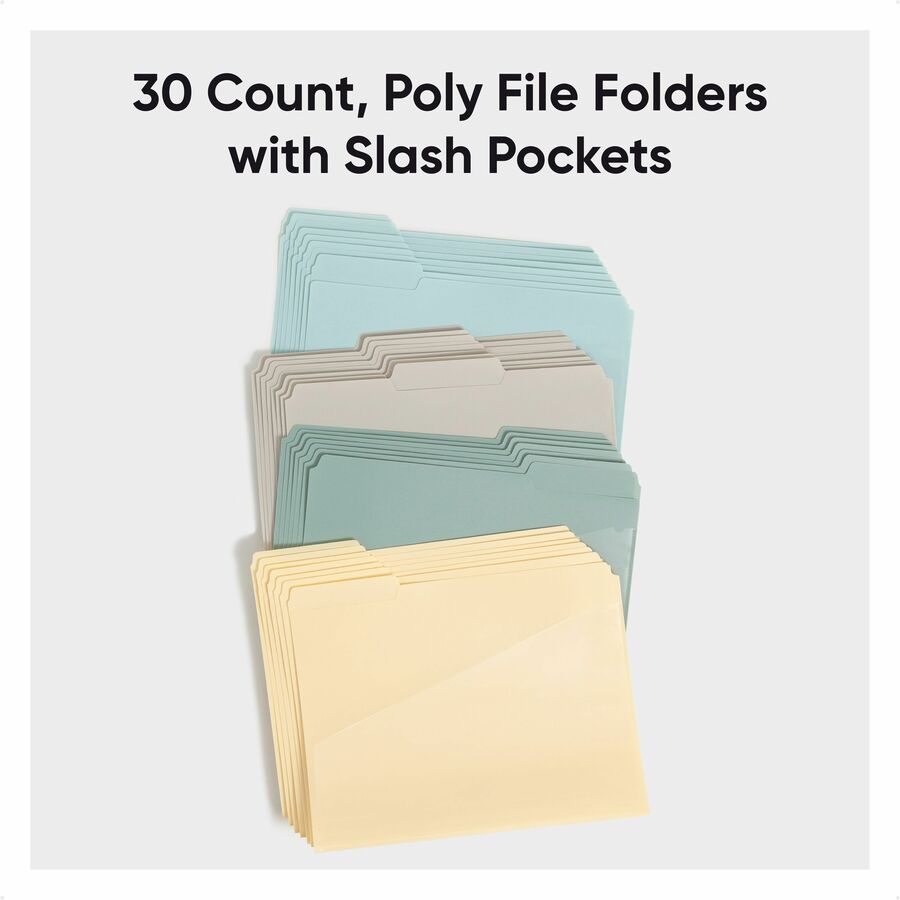 Smead 1/3 Tab Cut Letter Top Tab File Folder - 8 1/2" x 11" - 225 Sheets Capacity - 1" Expansion - 1 Pocket(s) - Top Tab Location - Assorted Tab Position - Poly - Assorted - Durable, Tear Resistant, Water Resistant, Front Pocket - 30 / Box