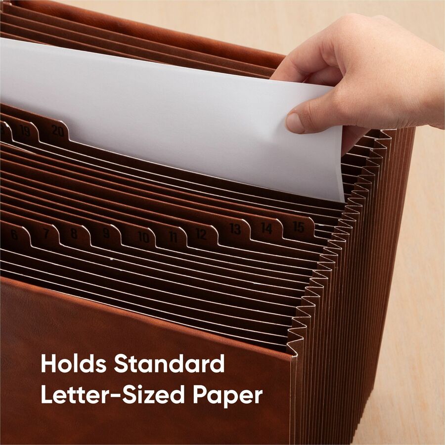 Smead TUFF Letter Expanding File - 8 1/2" x 11" - 6200 Sheets Capacity - 31 Pocket(s) - Top Tab Location - Assorted Tab Position - 30 Divider(s) - Vegan Leather - Brown - Durable, Reinforced Gusset, Reinforced Edges - 1 Each