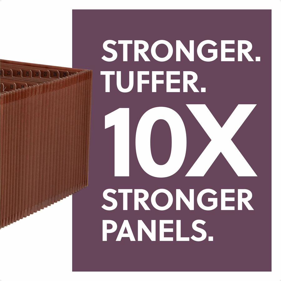 Smead TUFF Letter Expanding File - 8 1/2" x 11" - 6200 Sheets Capacity - 31 Pocket(s) - Top Tab Location - Assorted Tab Position - 30 Divider(s) - Vegan Leather - Brown - Durable, Reinforced Gusset, Reinforced Edges - 1 Each