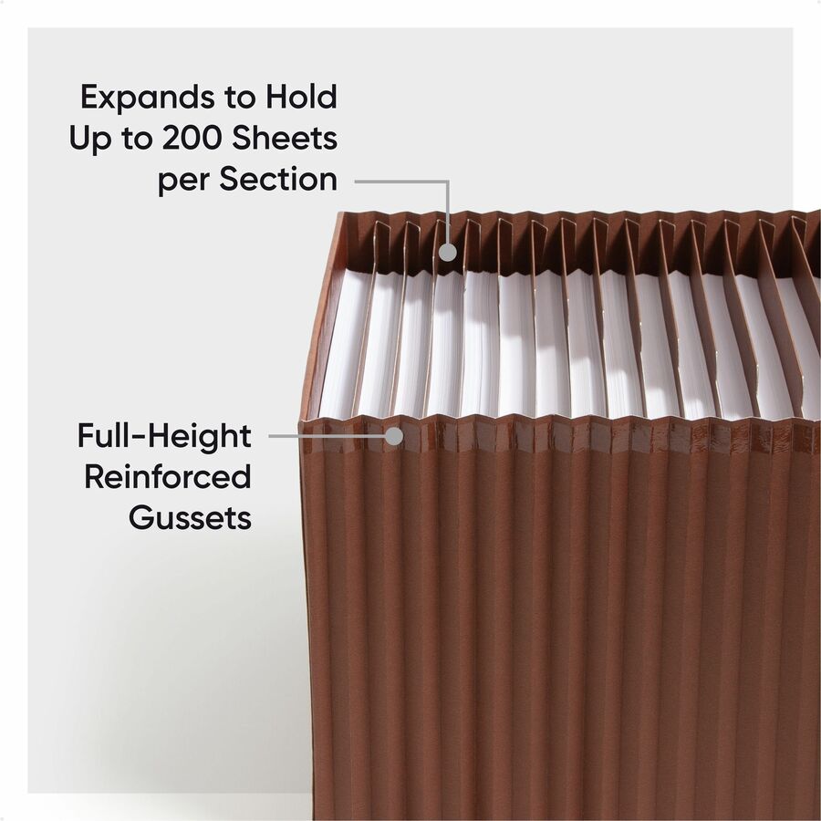 Smead TUFF Letter Expanding File - 8 1/2" x 11" - 4200 Sheets Capacity - 21 Pocket(s) - Top Tab Location - Assorted Tab Position - 20 Divider(s) - Vegan Leather - Brown - Durable, Reinforced Gusset, Reinforced Edges, Water Resistant - 1 Each