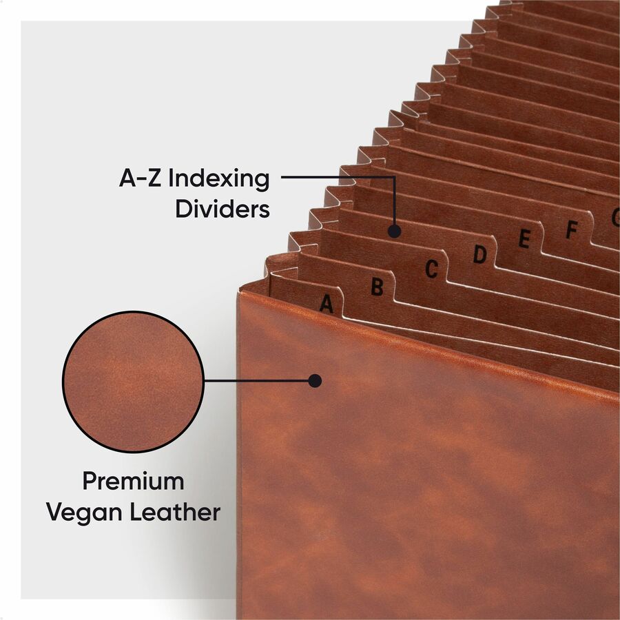 Smead TUFF Letter Expanding File - 8 1/2" x 11" - 4200 Sheets Capacity - 21 Pocket(s) - Top Tab Location - Assorted Tab Position - 20 Divider(s) - Vegan Leather - Brown - Durable, Reinforced Gusset, Reinforced Edges, Water Resistant - 1 Each