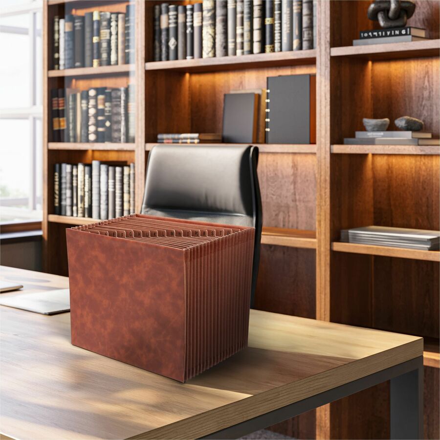 Smead TUFF Letter Expanding File - 8 1/2" x 11" - 4200 Sheets Capacity - 21 Pocket(s) - Top Tab Location - Assorted Tab Position - 20 Divider(s) - Vegan Leather - Brown - Durable, Reinforced Gusset, Reinforced Edges, Water Resistant - 1 Each